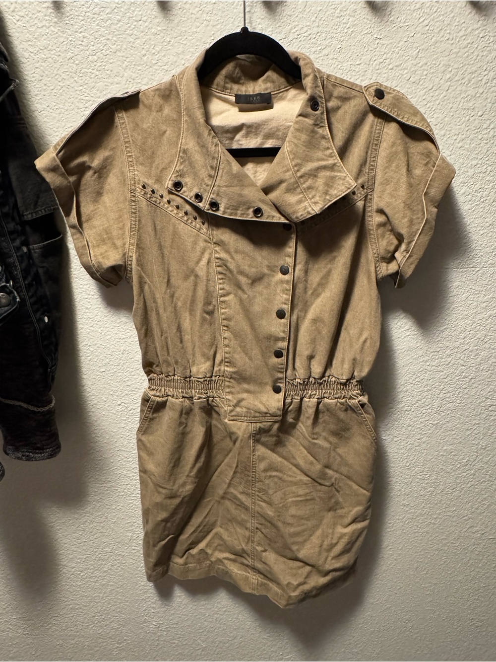 IKKS Casual Short-Sleeve Utility Dress in Tan